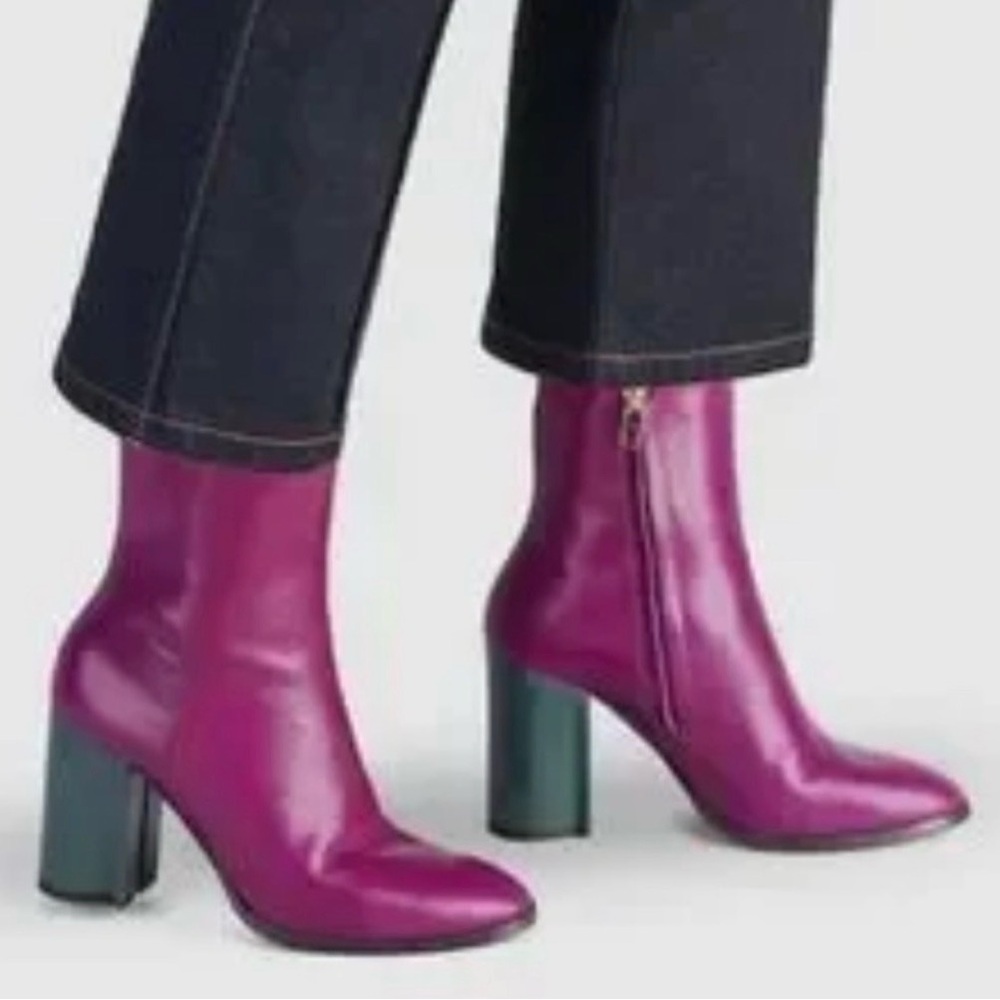 Coach Leather Brielle Women's Magenta Leather Block Heel Boots